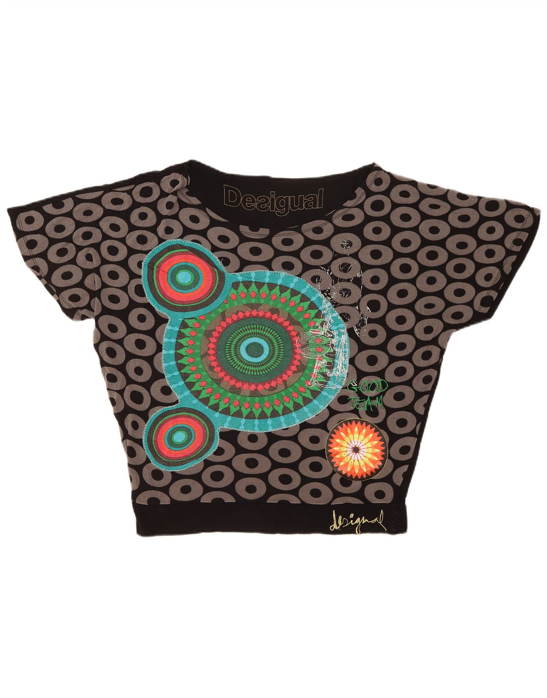 Bluză cu grafică Desigual pentru femei UK 14 Medium Black Geometric Viscose