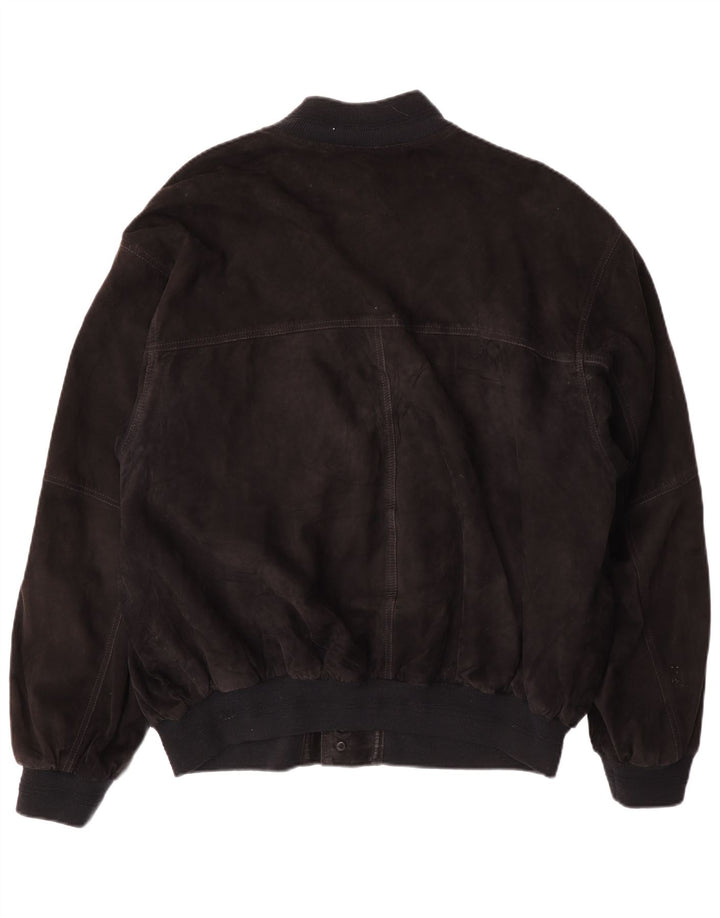 VINTAGE Jachetă Bomber din piele intoarsa pentru barbati IT 56 3XL Piele neagra