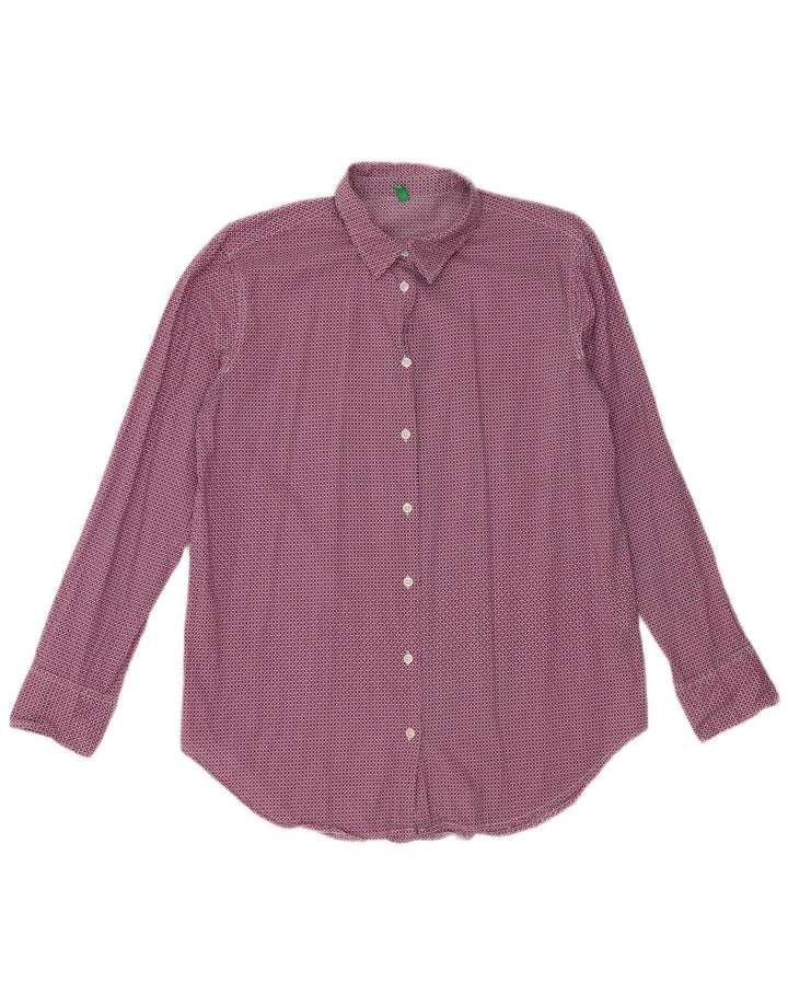 Cămașă supradimensionată pentru femei BENETTON UK 6 XS Bumbac geometric roșu