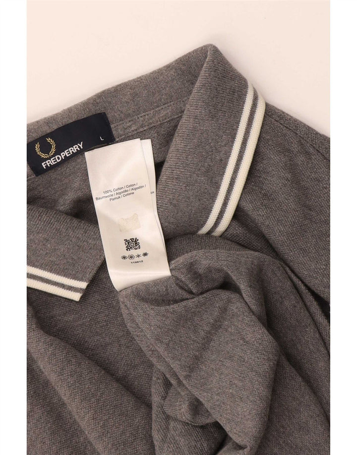 Cămașă polo Fred Perry pentru bărbați, mare, gri bumbac cu pete