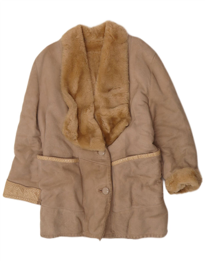 Palton vintage din shearling pentru femei UK 14 Medium Beige Shearling