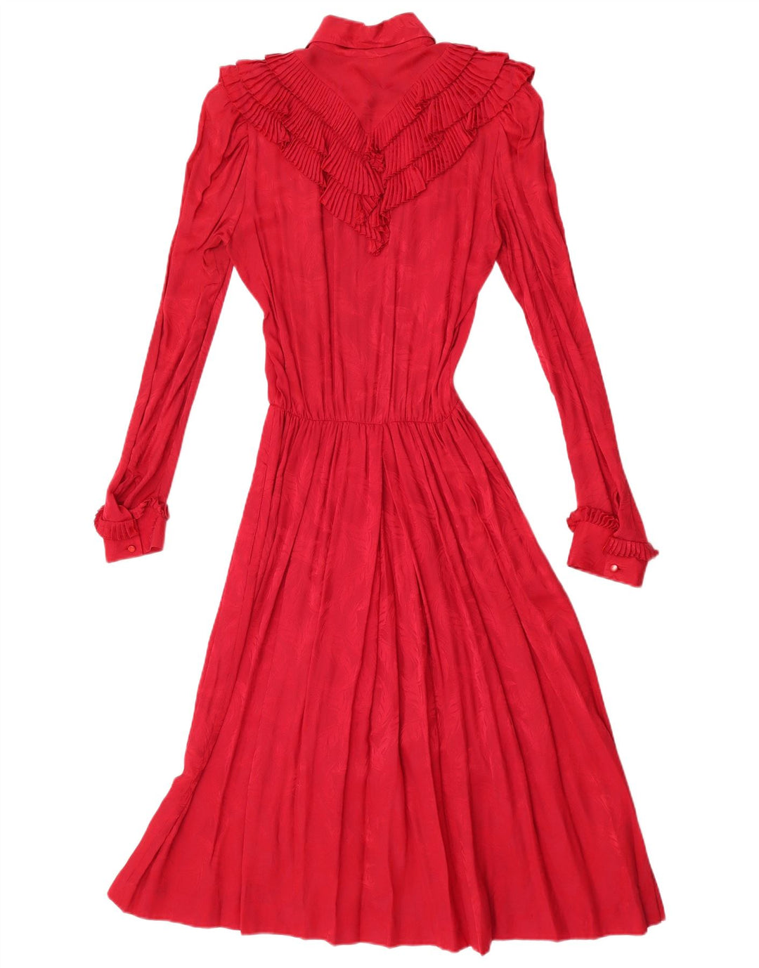 Rochie maxi vintage pentru femei cu maneci lungi cu volane in fata UK 12 rosie medie