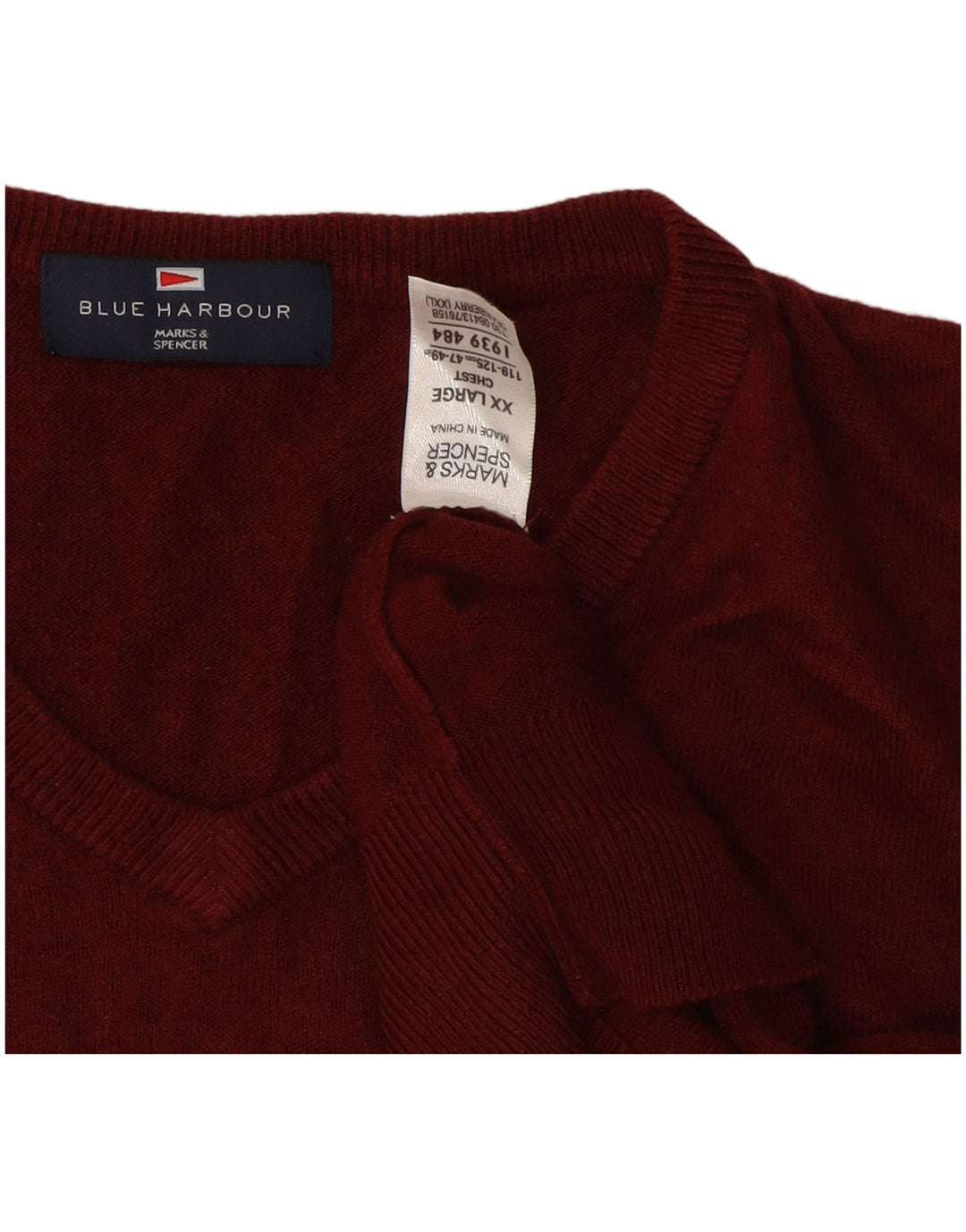 Marks & Spencer Pulover cu decolteu în V Blue Harbour pentru bărbați, 2XL, Bordeaux