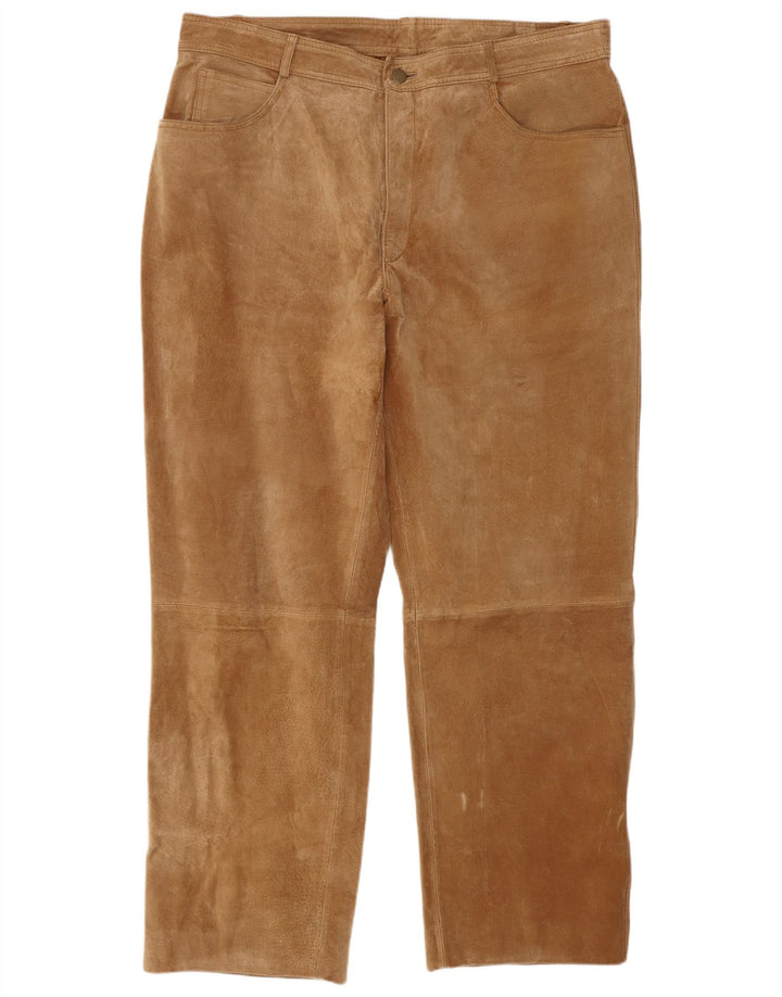 Pantaloni drepti din piele intoarsa pentru barbati JCC W40 L30 piele bej
