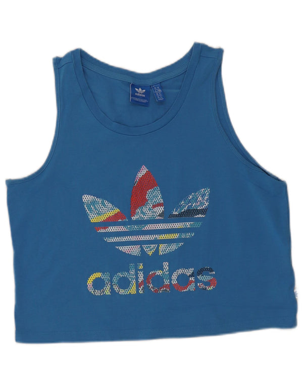 Vestă crop grafică Adidas pentru femei UK 14, bumbac albastru mediu