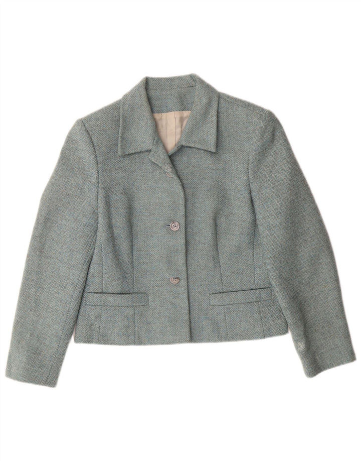 LAURA ASHLEY Jachetă Blazer Crop 3 Buttons pentru femei UK 12 Lână albastră medie