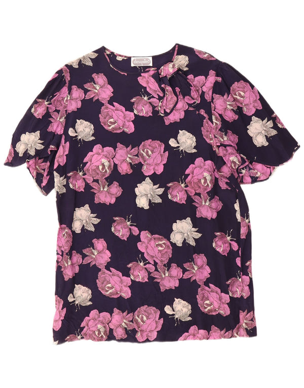 ELENA MIRO Bluză cu papion cu paragate pentru femei UK 20 2XL Bleumarin Floral