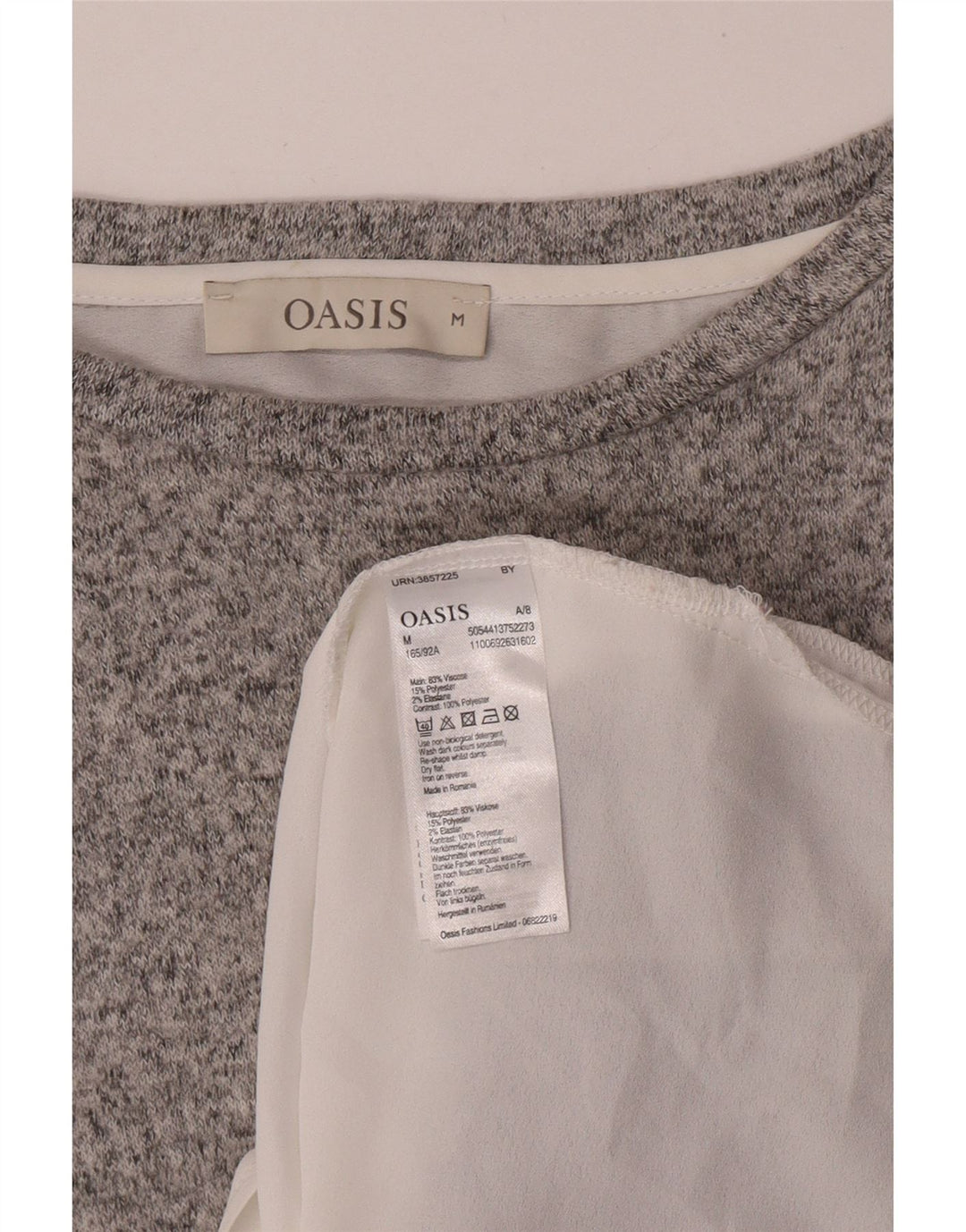 Oasis Top pentru femei cu mânecă lungă UK 14 Medium Gri Colorblock Viscoză