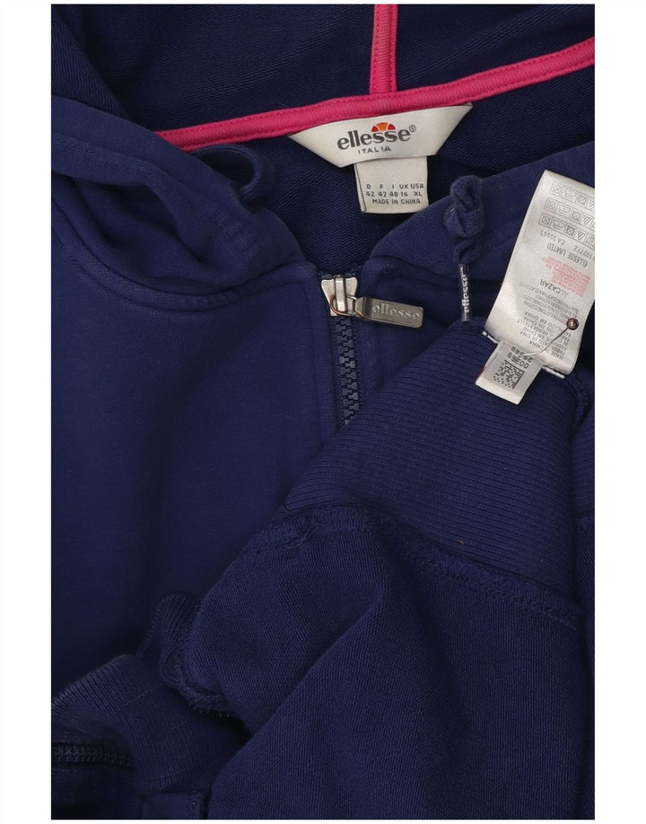 Pulover cu glugă cu fermoar pentru femei ELLESSE UK 16, mare, bleumarin, color block
