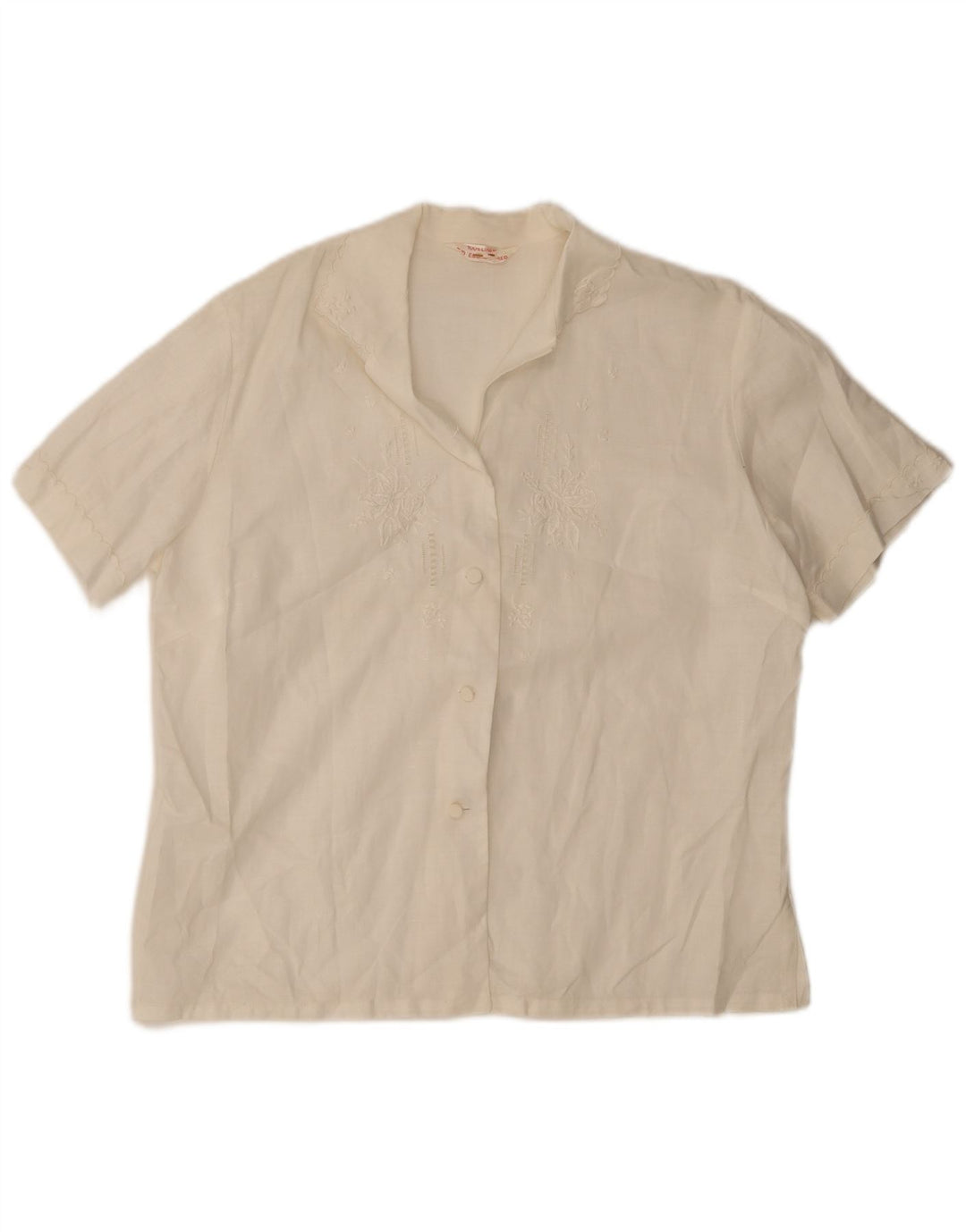 Cămașă Vintage Femei cu mânecă scurtă IT 42 Medium White In Floral