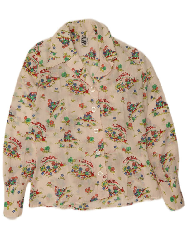 Cămașă cu grafică vintage pentru femei UK 14 Medium White Floral Bumbac
