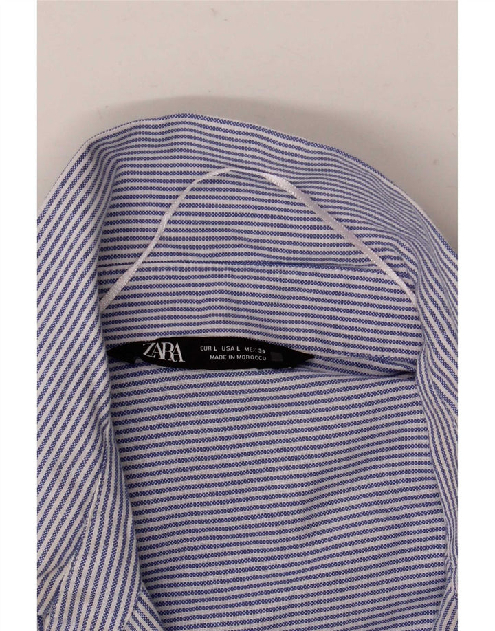 Zara Womens Oversized Shirt UK 16 Large Blue Pinstripe