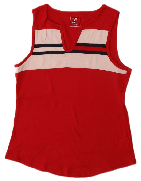 Tommy Hilfiger Femei Vest Vest Top UK 12 Medium Red Colorblock Bumbac