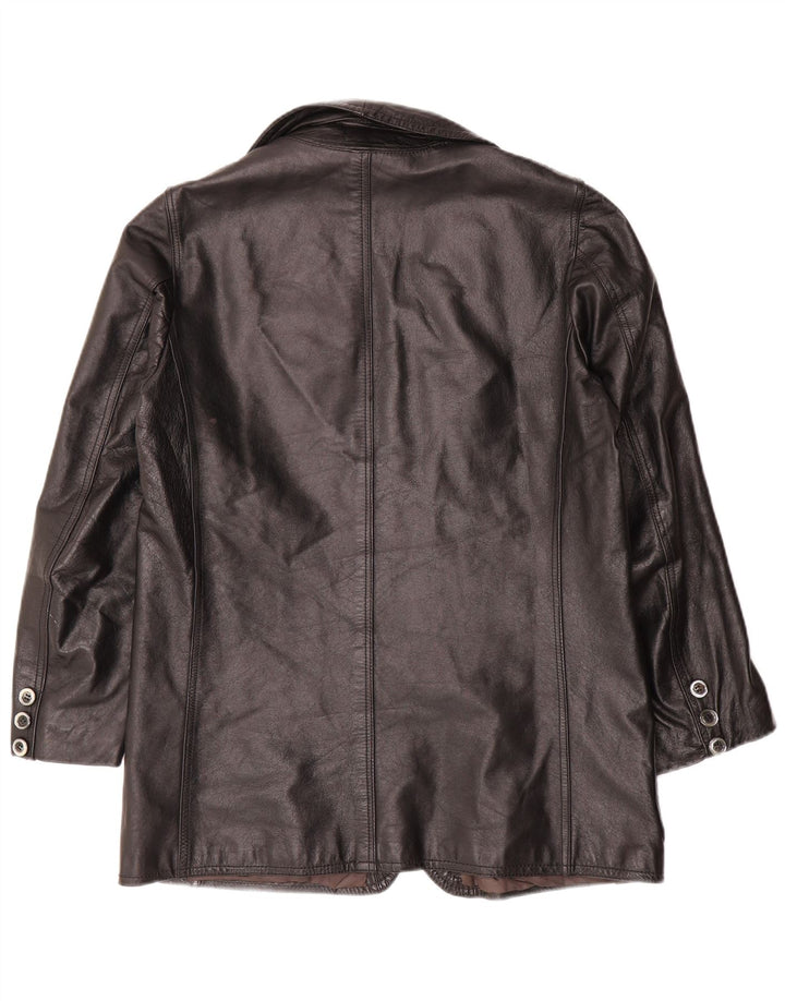 Jachetă vintage din piele cu 2 nasturi pentru femei UK 14 mare neagră