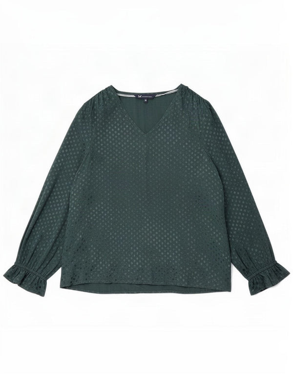 Crew Clothing Bluză cu mânecă lungă pentru femei Top UK 12 Medium Green Polka Dot