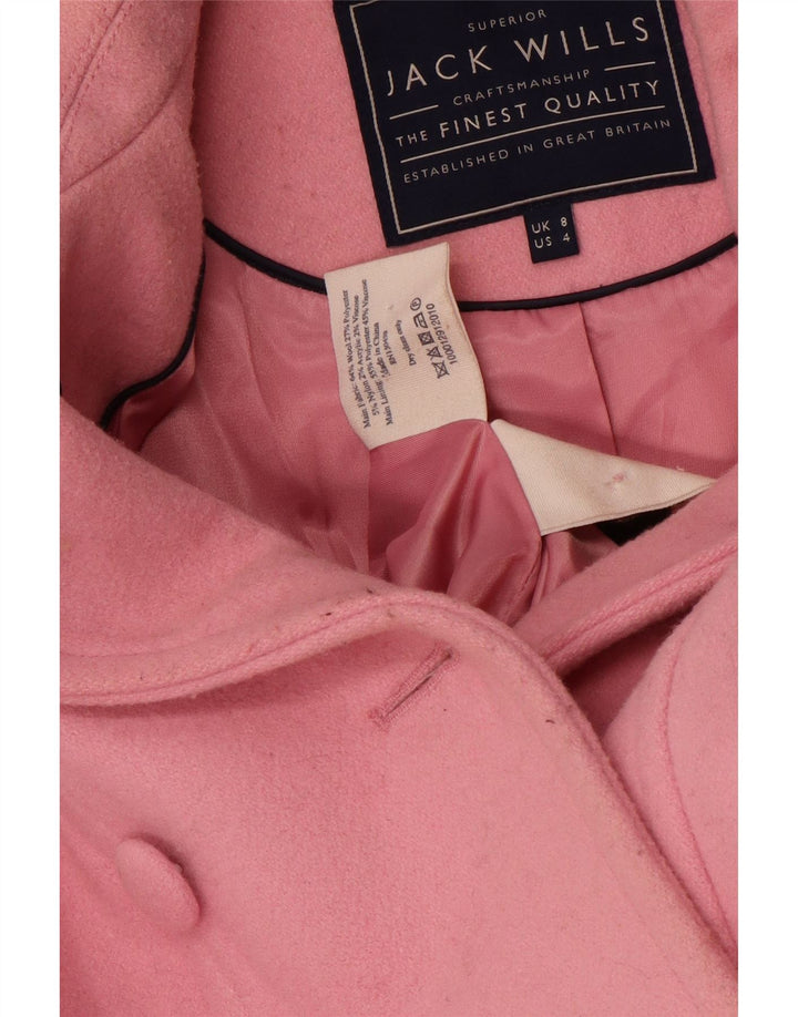 JACK WILLS Palton dublu pentru femei UK 8 mic roz din lână
