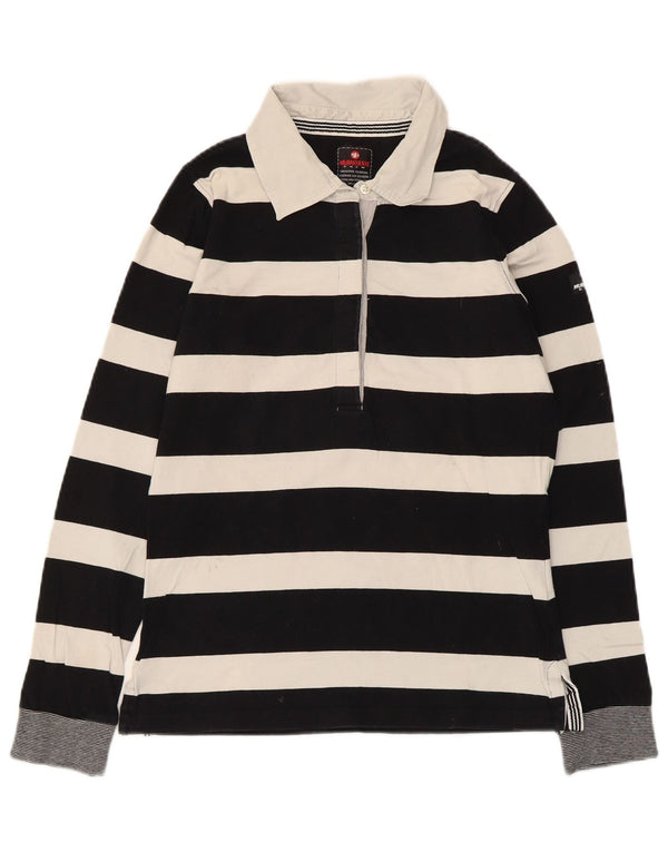 Murphy & Nye Womens Long Sleeve Rugby Polo Shirt UK 12 Medium Black Striped