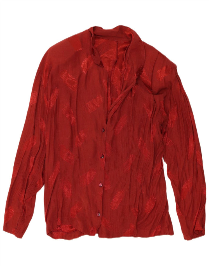 Bluză de cămașă vintage pentru femei cu model abstract, UK 16, burgundă mare