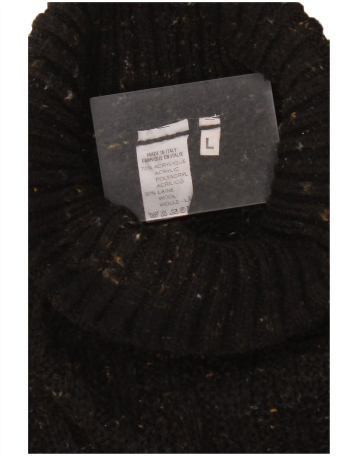 VINTAGE Pulover cu gât rulat pentru bărbați, mare, acrilic cu pete negru