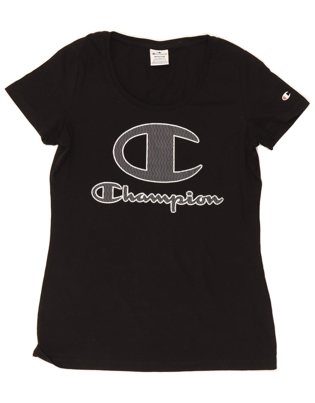 CHAMPION Womens Graphic T-Shirt Top UK 12 Medium Black Vintage Champion and Second-Hand Champion from Messina Hembry 