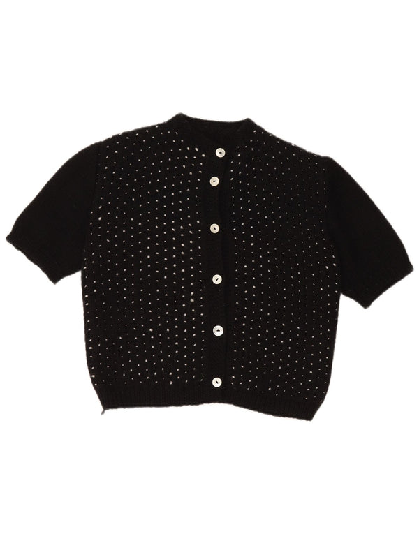 Pulover VINTAGE pentru femei Crop Cardigan UK 14 Large Black Spotted