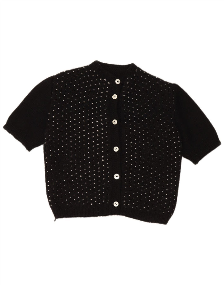 Pulover VINTAGE pentru femei Crop Cardigan UK 14 Large Black Spotted