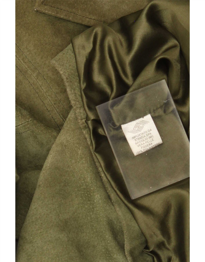 Jachetă Vintage de damă din piele intoarsa cu 3 nasturi IT 42 Medium Kaki Piele