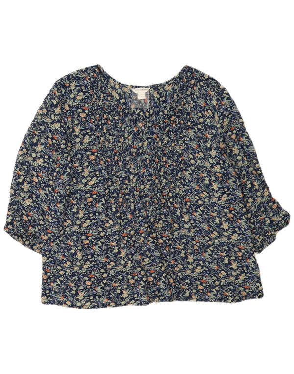 Top bluză pentru femei Monsoon cu mâneci 3/4 Marea Britanie 16, mare, bleumarin, viscoză florală