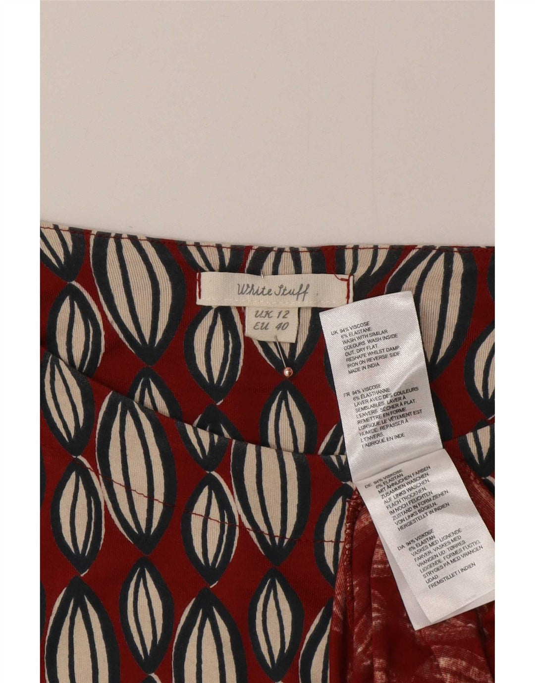 White Stuff Rochie A-Line cu mânecă lungă pentru femei UK 12 Medium Red Geometric