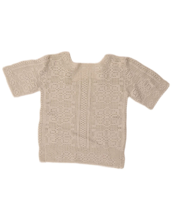 Pulover vintage pentru femei cu mânecă scurtă, cu gâtul turn, pulover UK 10 Mic Alb