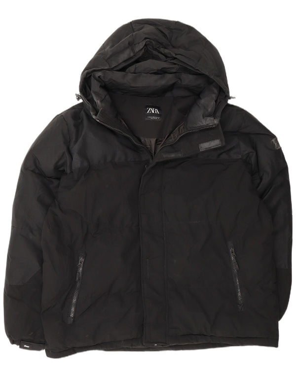 Jachetă căptușită cu glugă pentru bărbați Zara UK 44 2XL Poliester negru