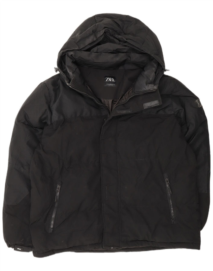 Jachetă căptușită cu glugă pentru bărbați Zara UK 44 2XL Poliester negru