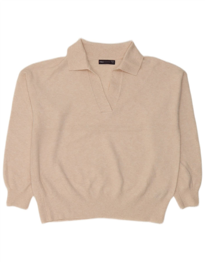 Marks & Spencer Pulover cu gât polo pentru femei UK 14 Medium Off White