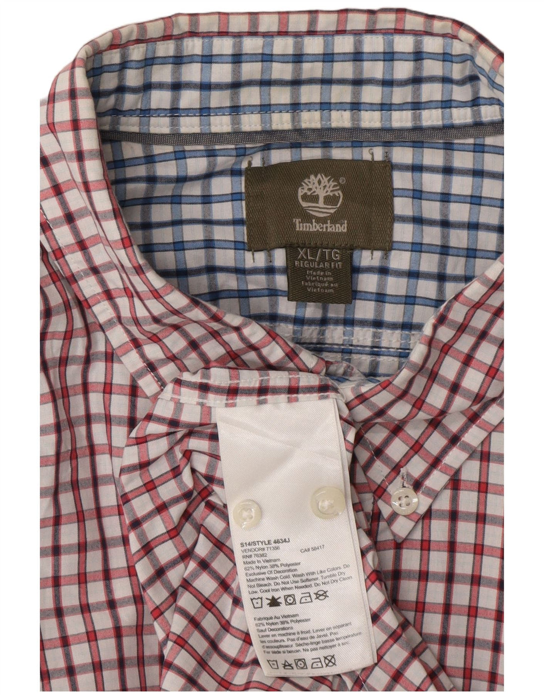 Cămașă Timberland pentru bărbați cu mânecă scurtă, cu ajustare normală, XL, nailon cu carouri roșii