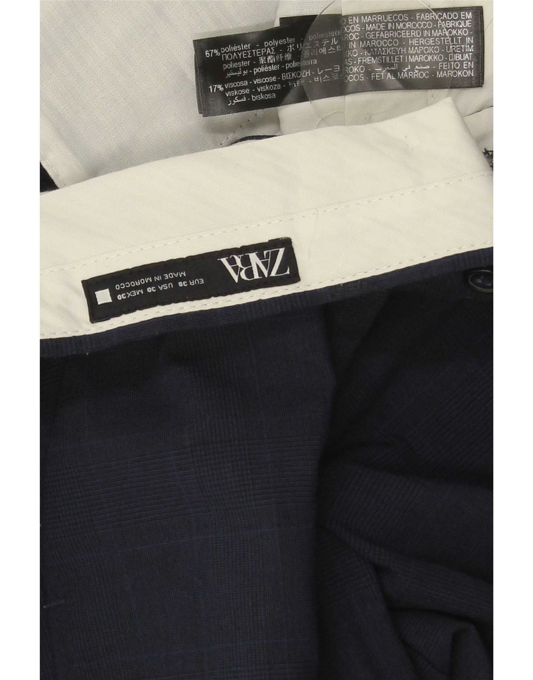 Pantaloni chino subțiri pentru bărbați Zara EU 38 Mici L30 L29 Poliester cu carouri bleumarin