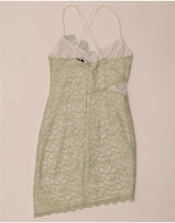 Topshop Rochie asimetrică din dantelă pentru femei UK 10 Small Green Geometric