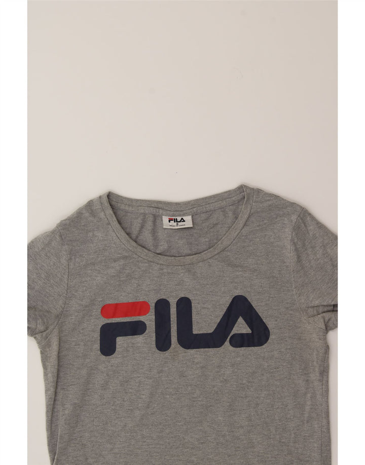 FILA Womens Graphic T-Shirt Top UK 8 Small Grey Polyester Vintage Fila and Second-Hand Fila from Messina Hembry 