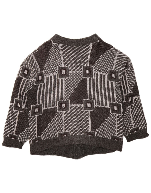 Pulover cardigan supradimensionat pentru femei VINTAGE UK 18 XL gri geometric