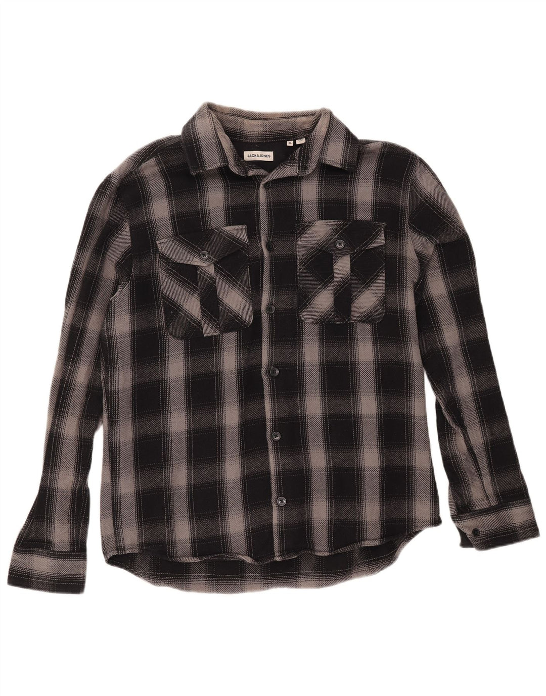 Cămașă de flanel pentru bărbați JACK & JONES XL, bumbac negru cu carouri