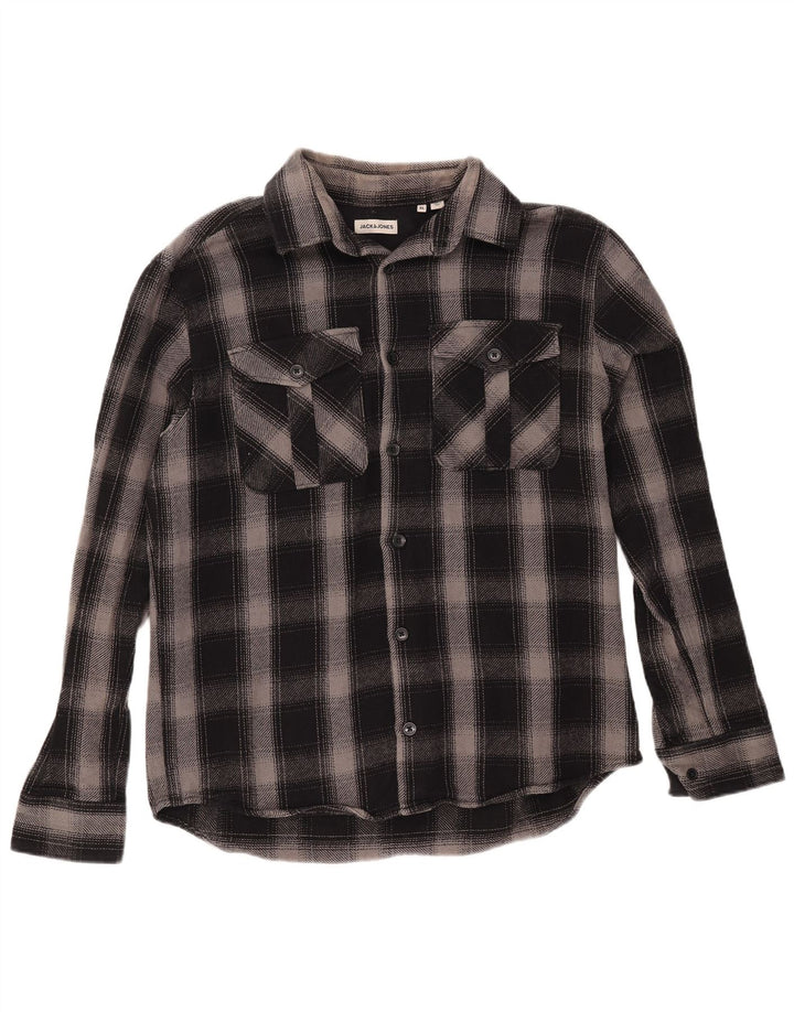 Cămașă de flanel pentru bărbați JACK & JONES XL, bumbac negru cu carouri