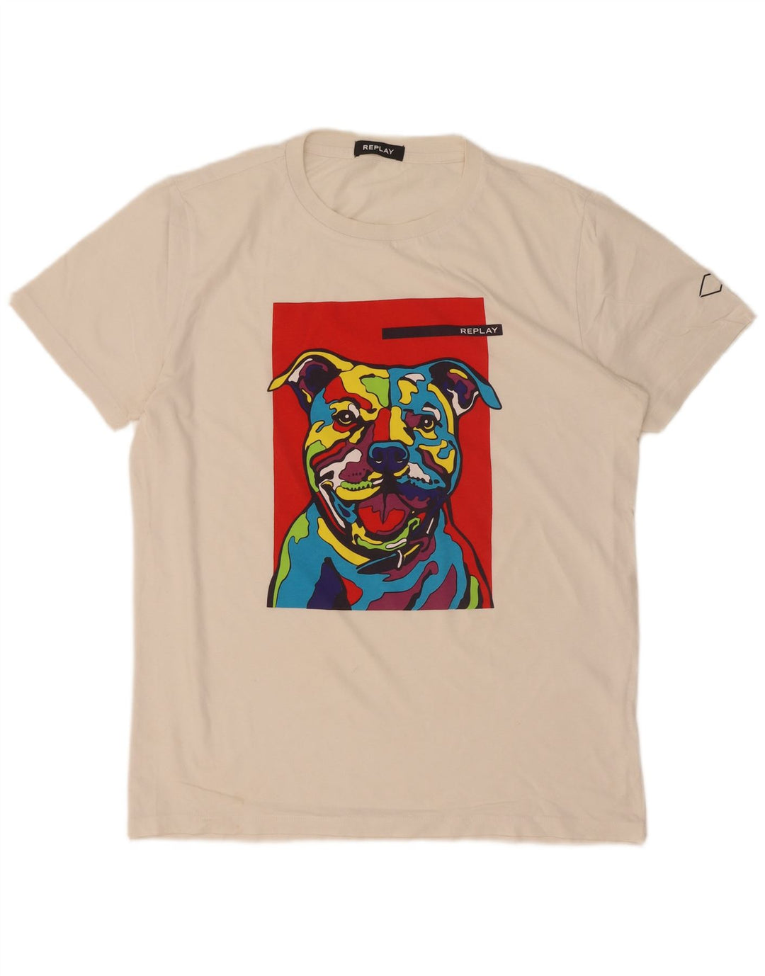 Tricou grafic pentru bărbați Replay Top Mediu Alb