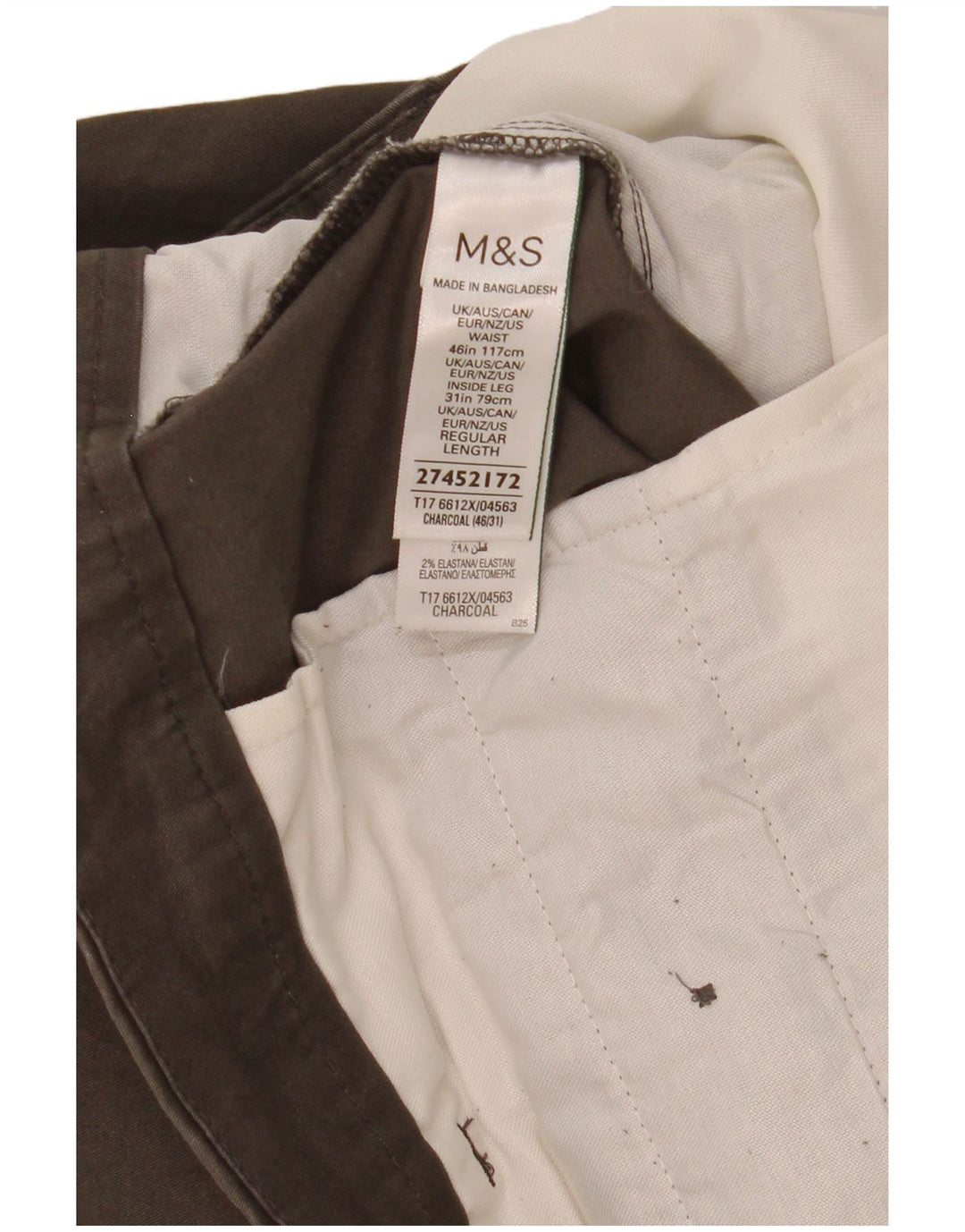 Pantaloni chino pentru bărbați Marks & Spencer, cu ajustare normală, L46 L31, bumbac gri