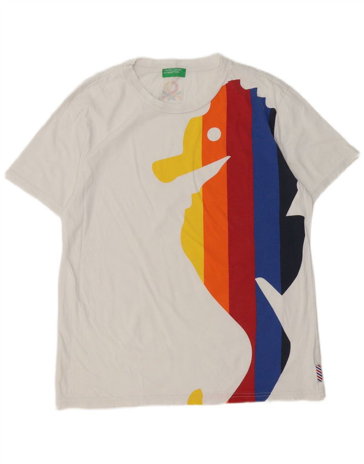 Tricou grafic Benetton pentru băieți Top 15-16 ani Bumbac alb mediu