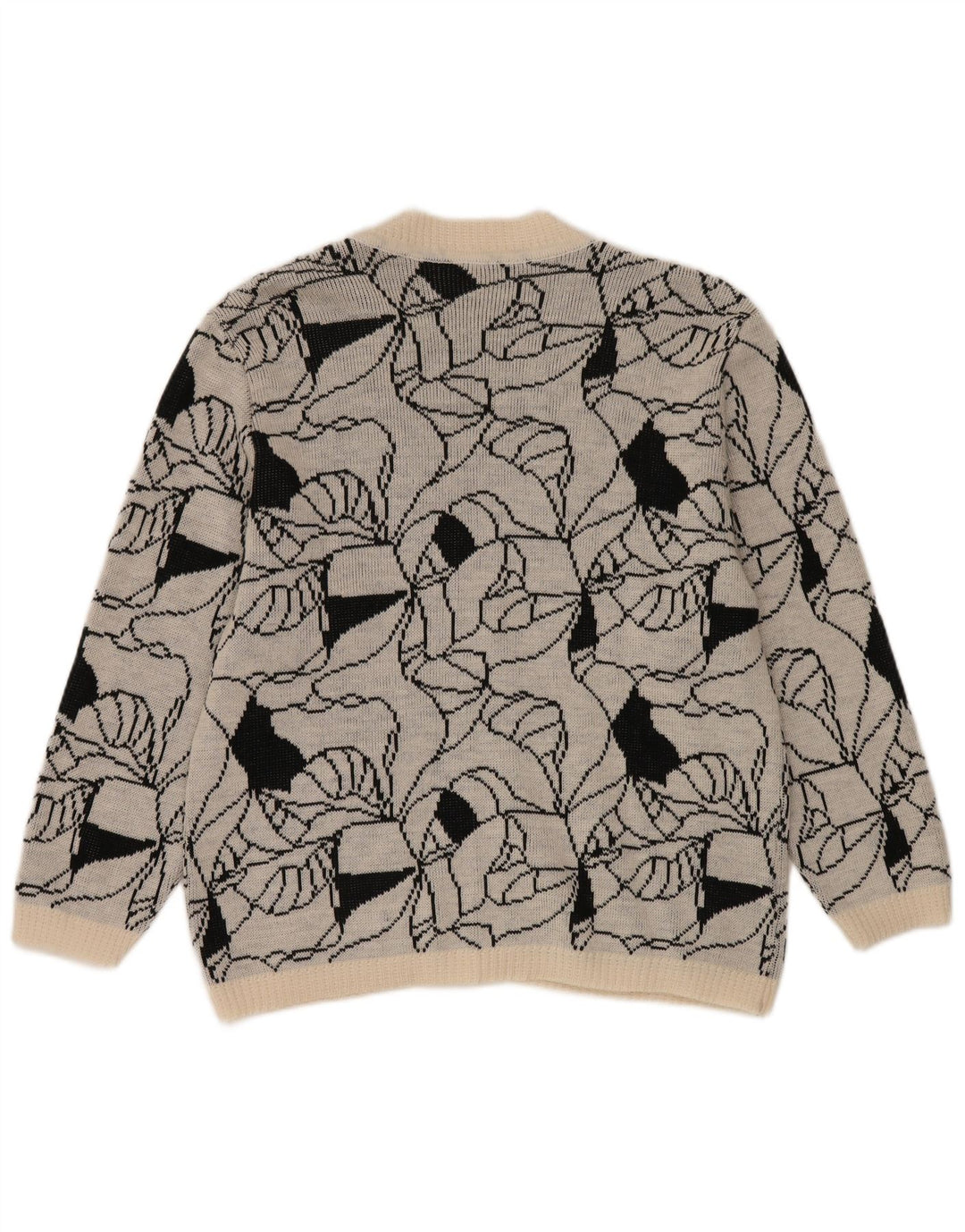 Pulover cardigan vintage pentru femei cu model abstract, UK 14 mare, gri