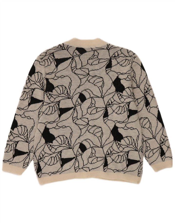 Pulover cardigan vintage pentru femei cu model abstract, UK 14 mare, gri