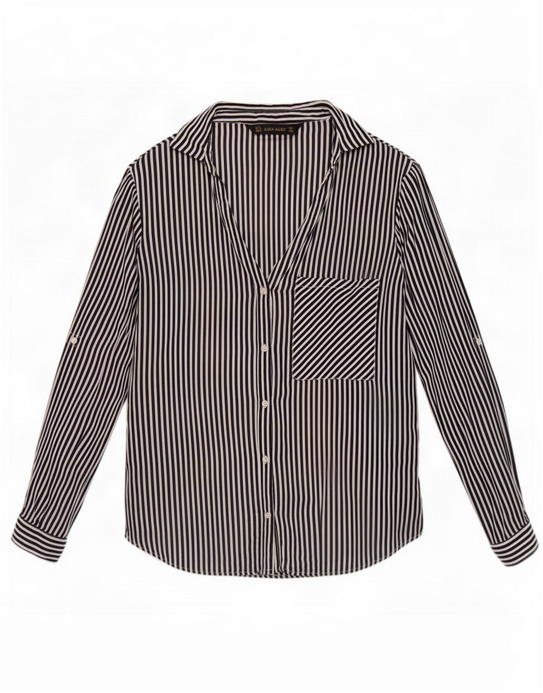Cămașă pentru femei Zara UK 12 Medium Black Pinstripe