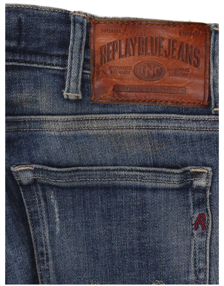 Replay, blugi slim, crop distressed, W30 L26 albastru