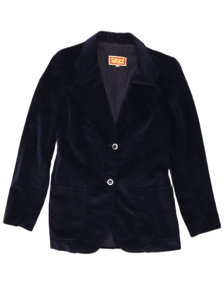 Blazer Vintage pentru femei din catifea cu 2 nasturi IT 42 Medium Bleumarin