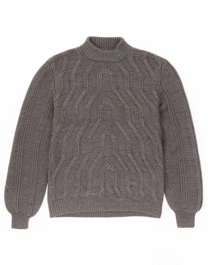 Pulover vintage pentru bărbați cu gât țestoasă, gri mediu geometric