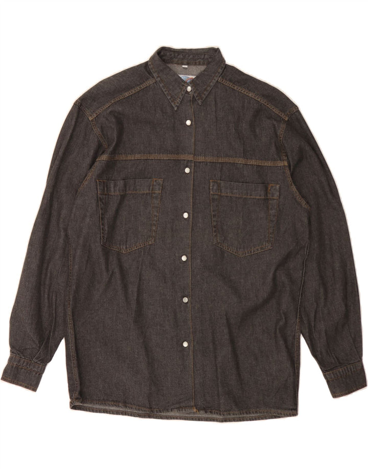 VINTAGE Womens Oversized Denim Shirt UK 14 Medium Grey Vintage Vintage and Second-Hand Vintage from Messina Hembry 